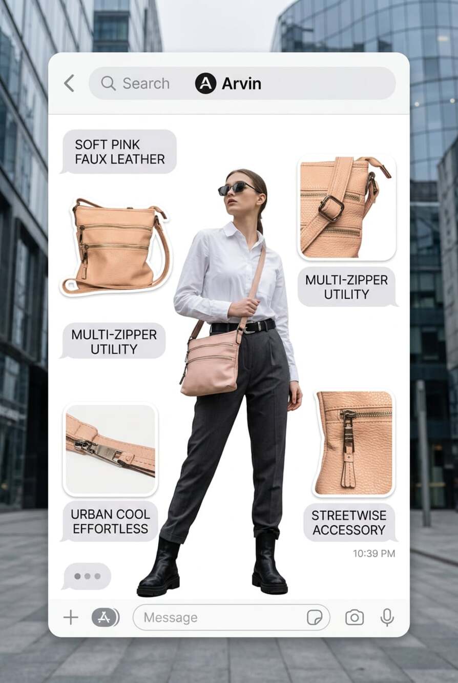Solene Light Pink Pebbled Faux Leather Multi-Zipper Crossbody Bag Purse